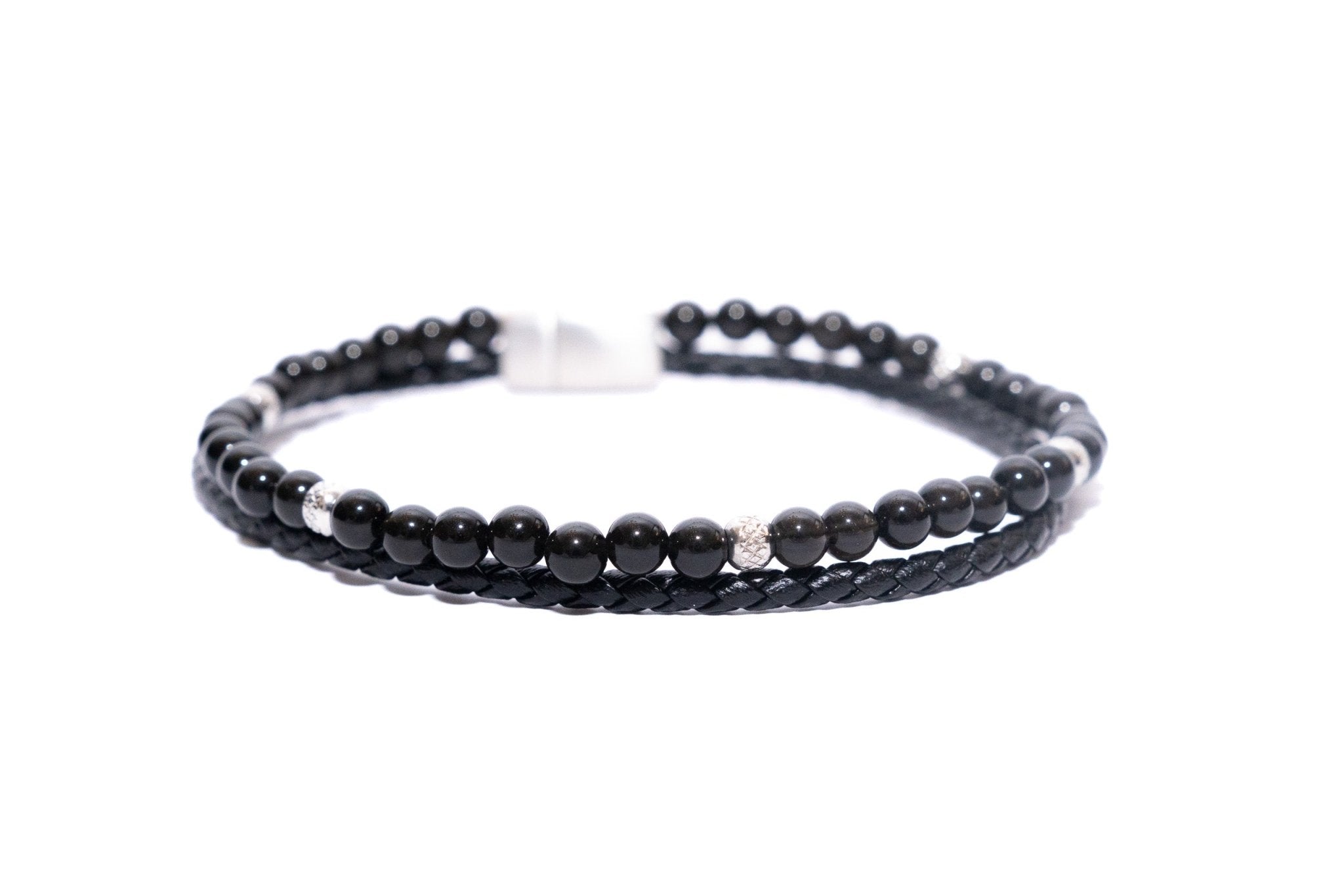 Bracciale fili acciai pelle e agata - KLK