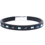 Bracciale pelle con pietre nere blu - KLK