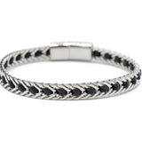 Bracciale treccia acciaio con pelle - KLK