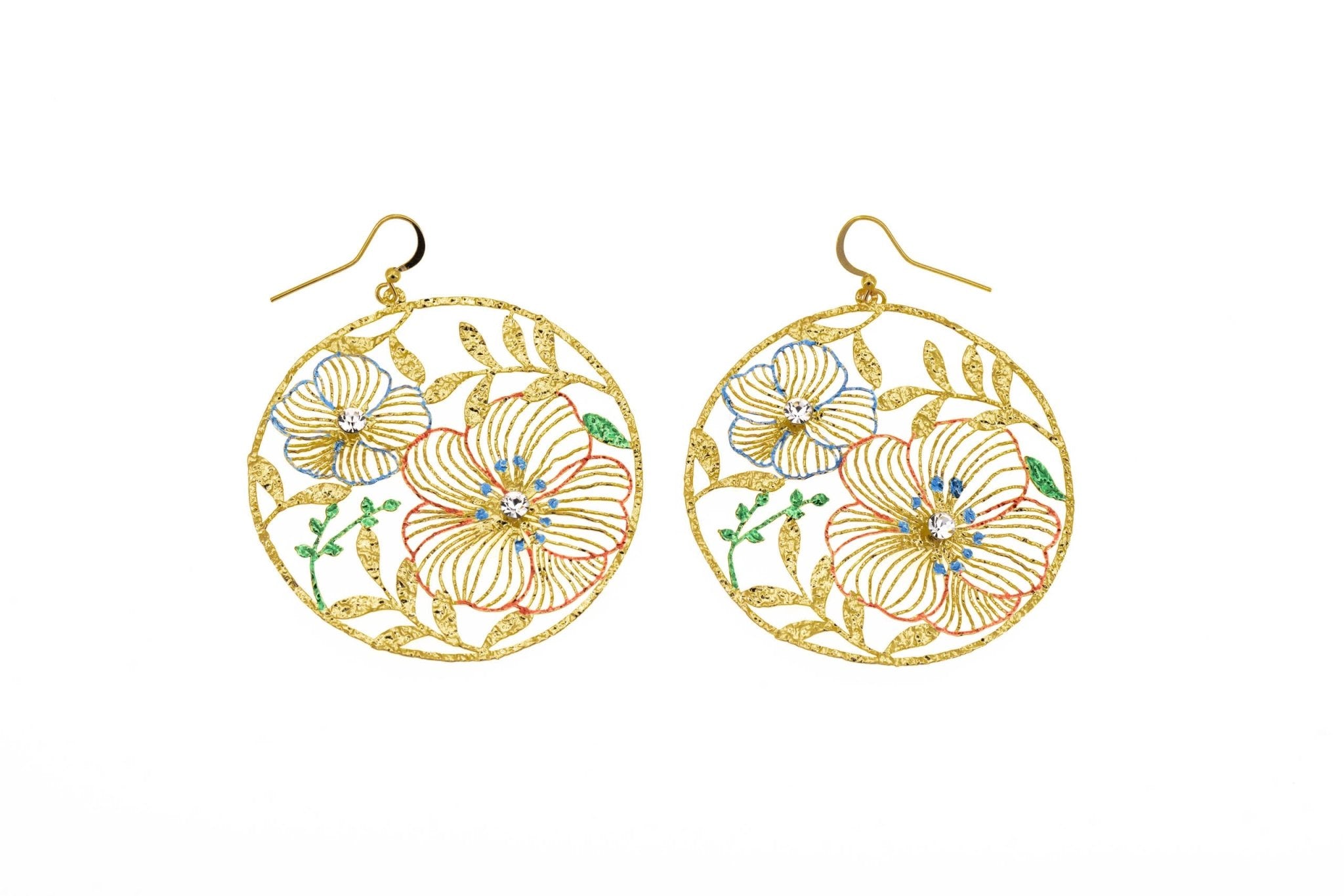 Orecchini fiori smaltati strass - KLK