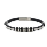 Bracciale pelle e acciaio nero