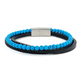 Leather and stone thread bracelet
