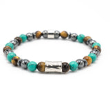 Men's bracelet hematite tiger and turquoise