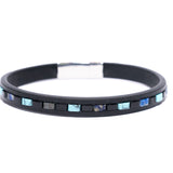 Leather bracelet with black and blue stones