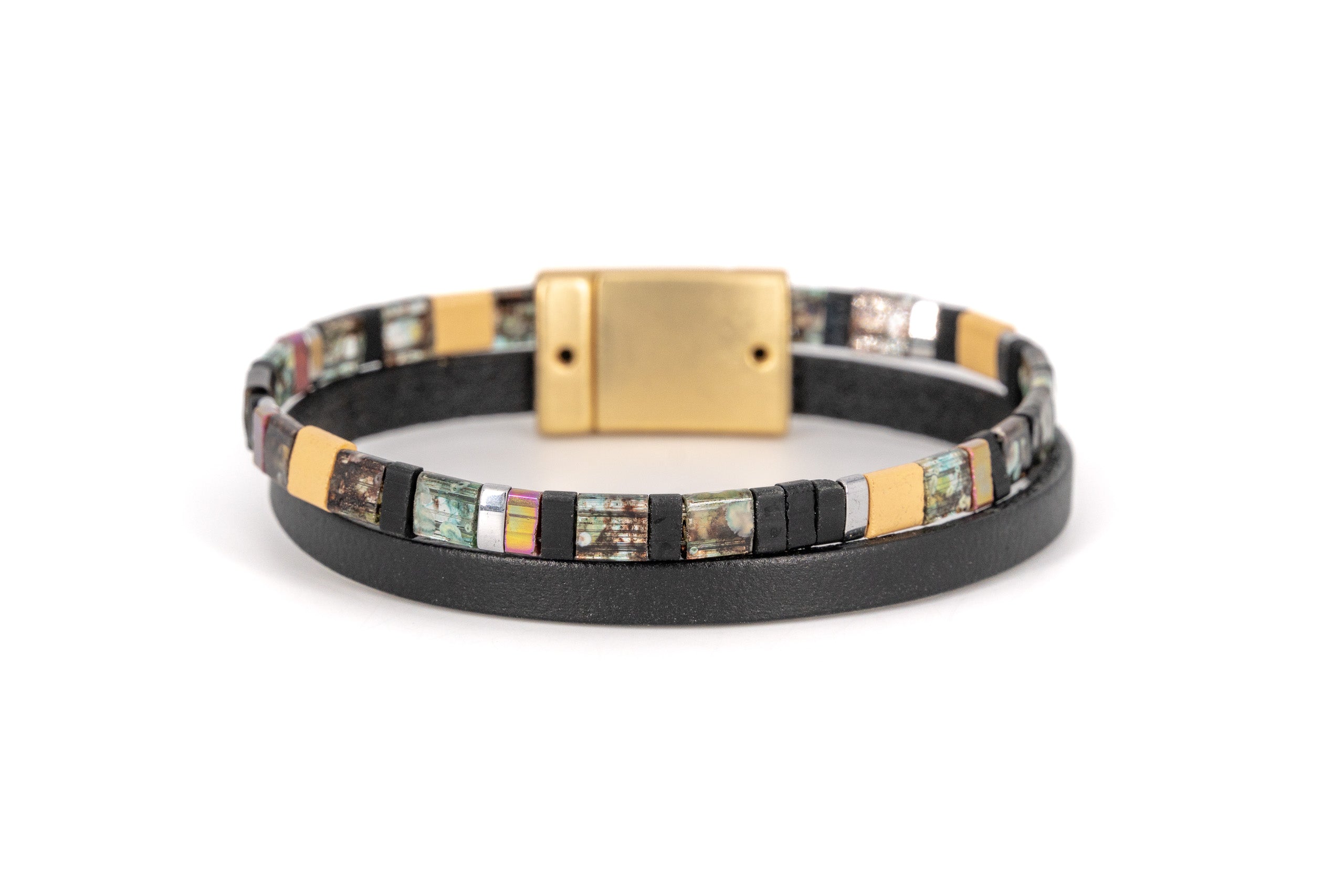 Leather and square bracelet