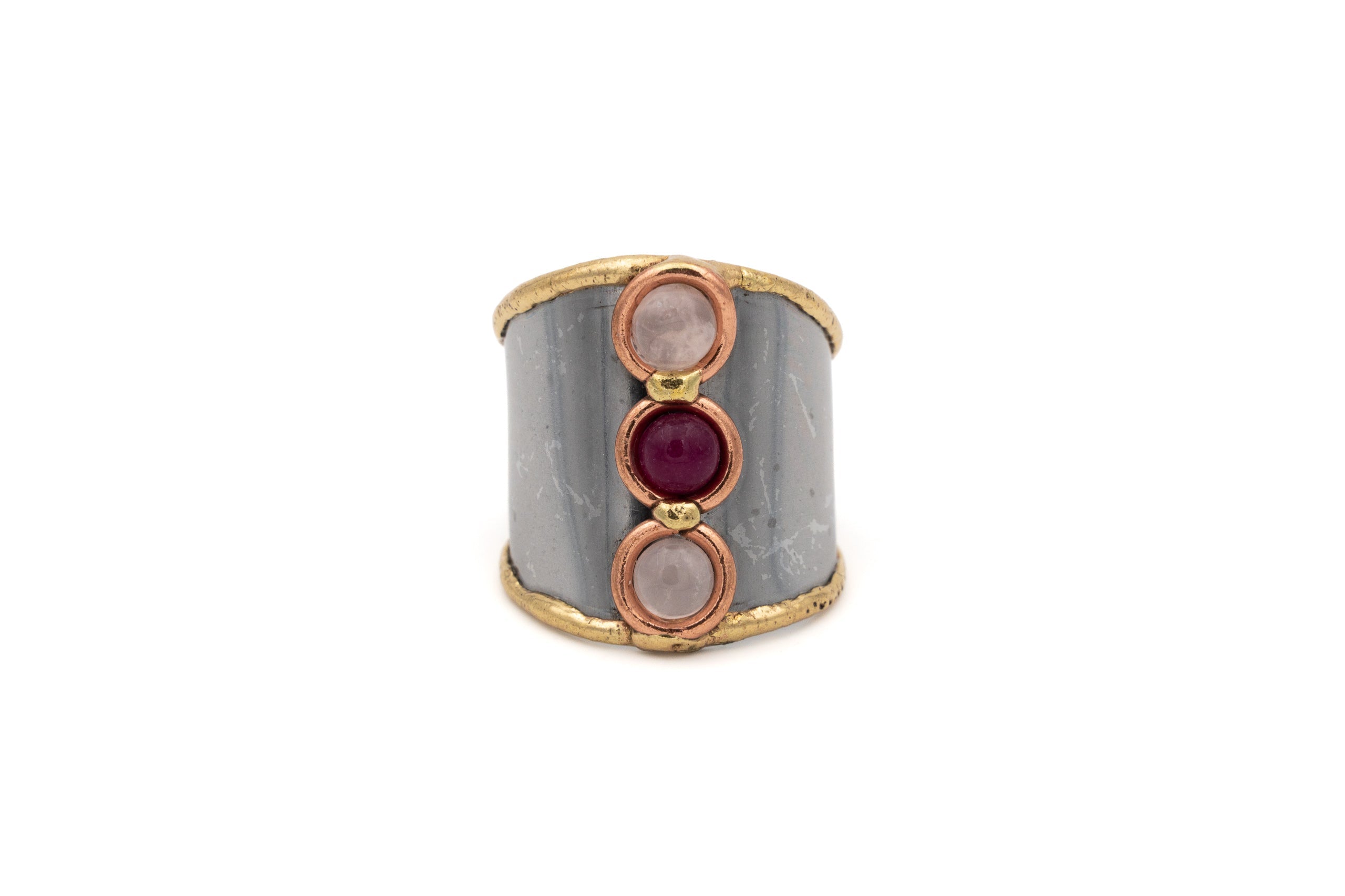 Anello tre pietrine rosa - KLK