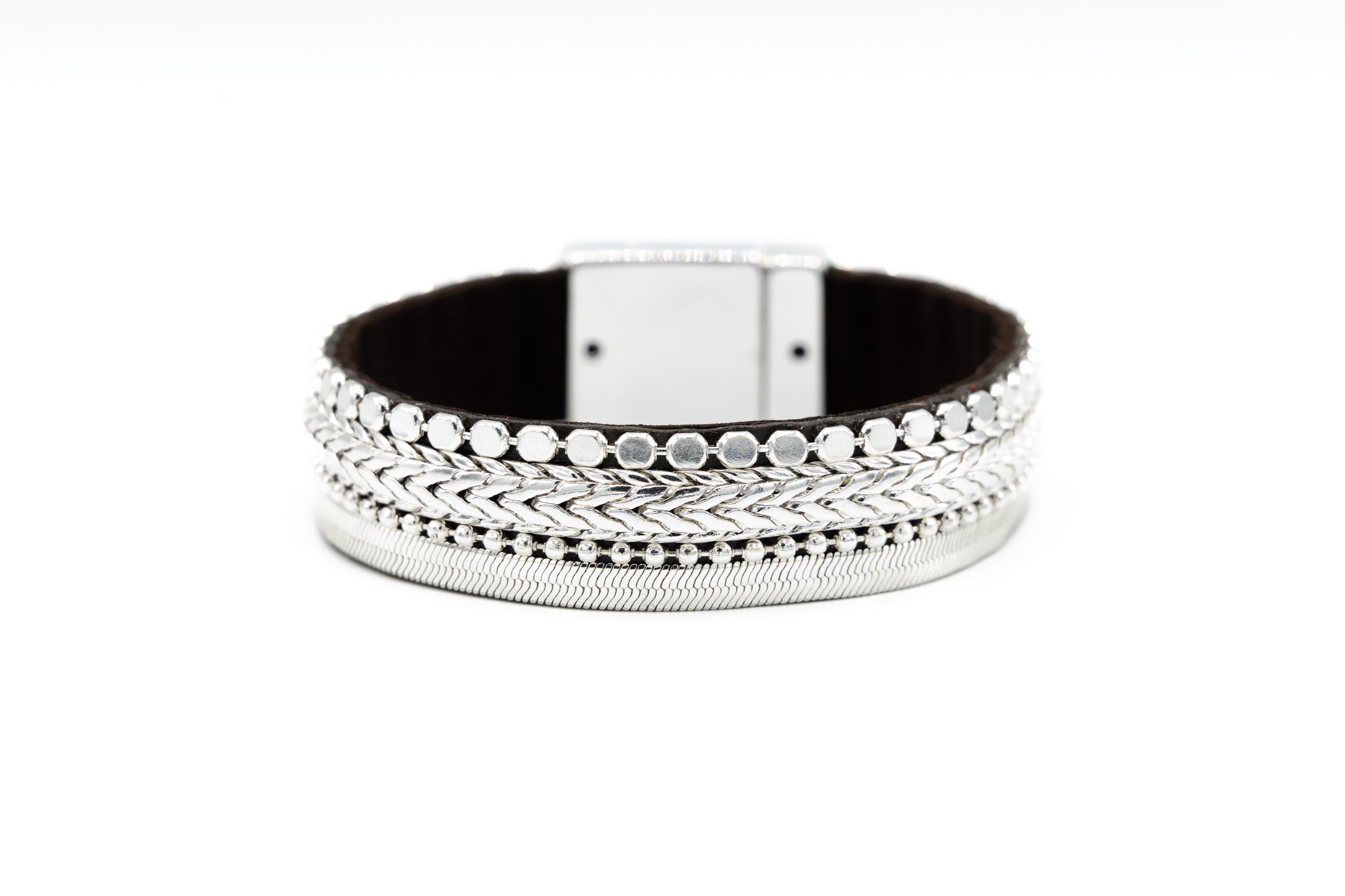 Bracciale pelle con catene - KLK