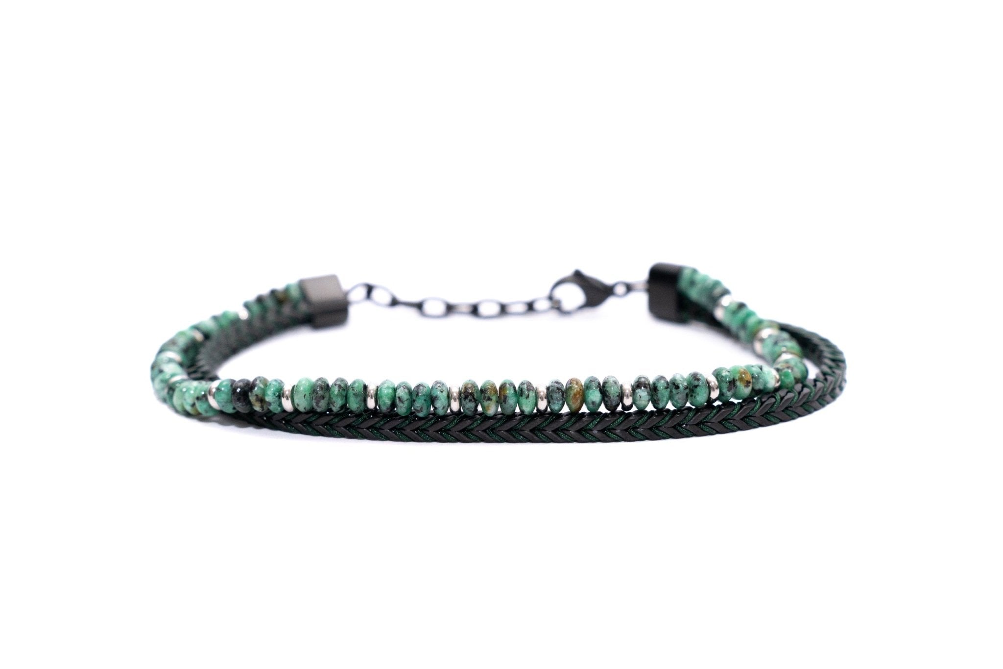 Bracciale pelle intrecciata e pietra africana - KLK