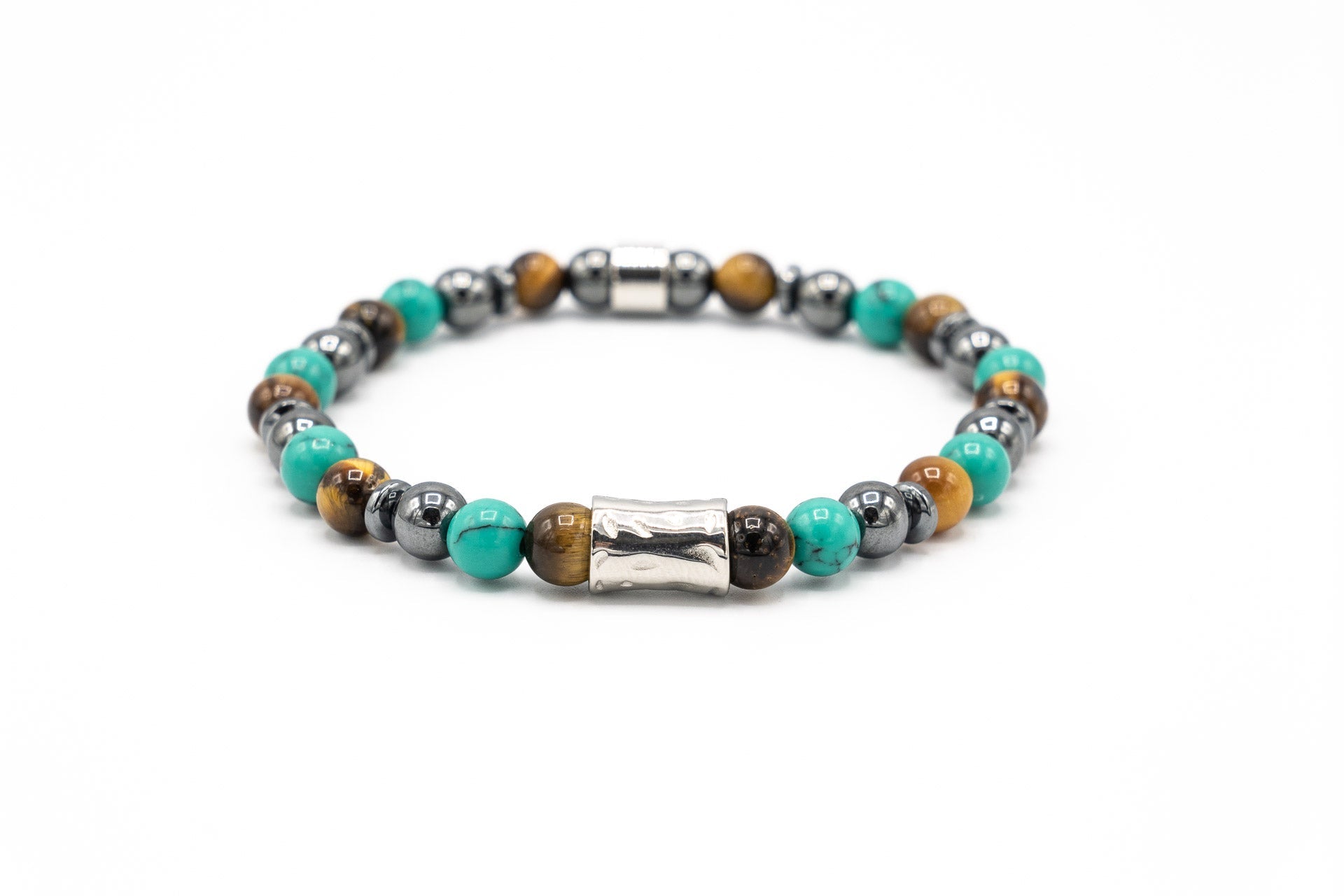 Bracciale uomo ematite tigre e turchese - KLK