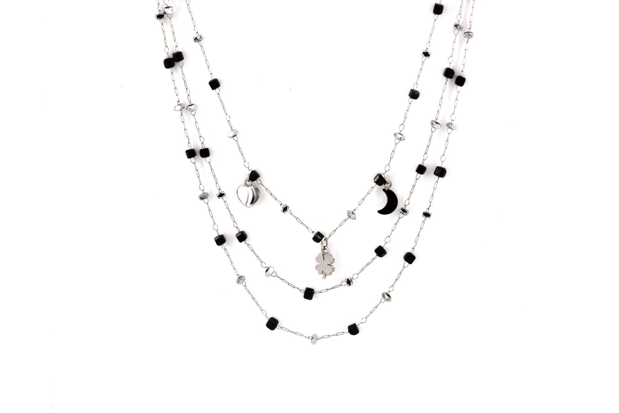 Collana acciaio tre fili ciondolini - KLK