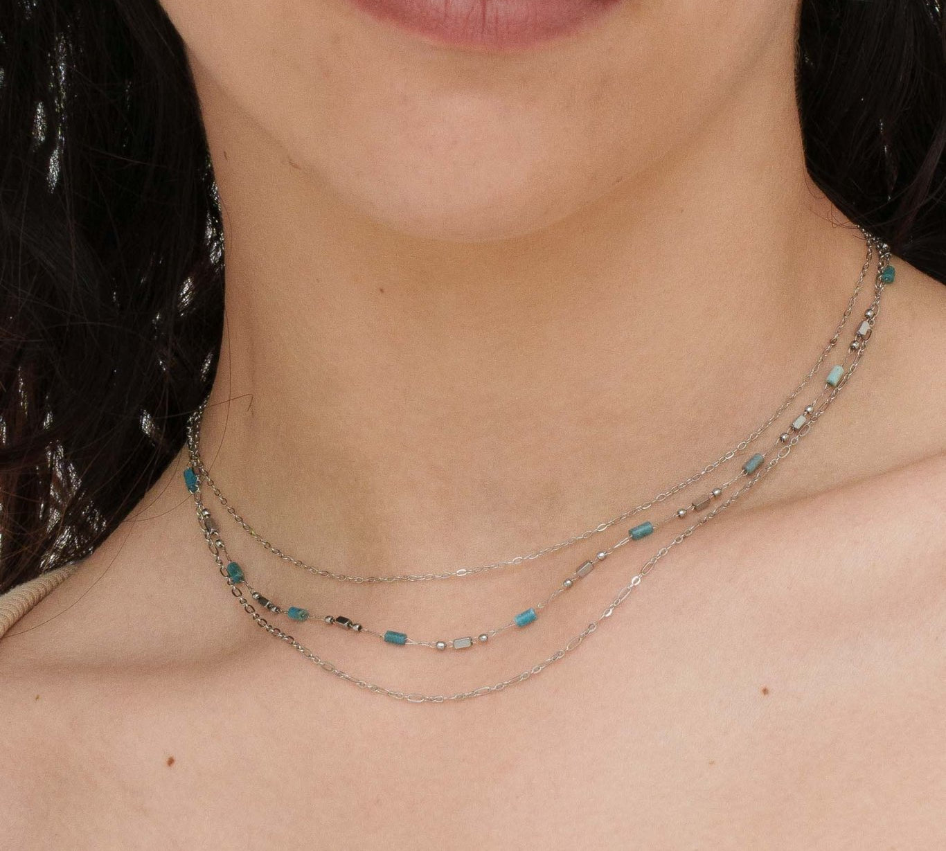 Collana acciaio tre fili tubini - KLK