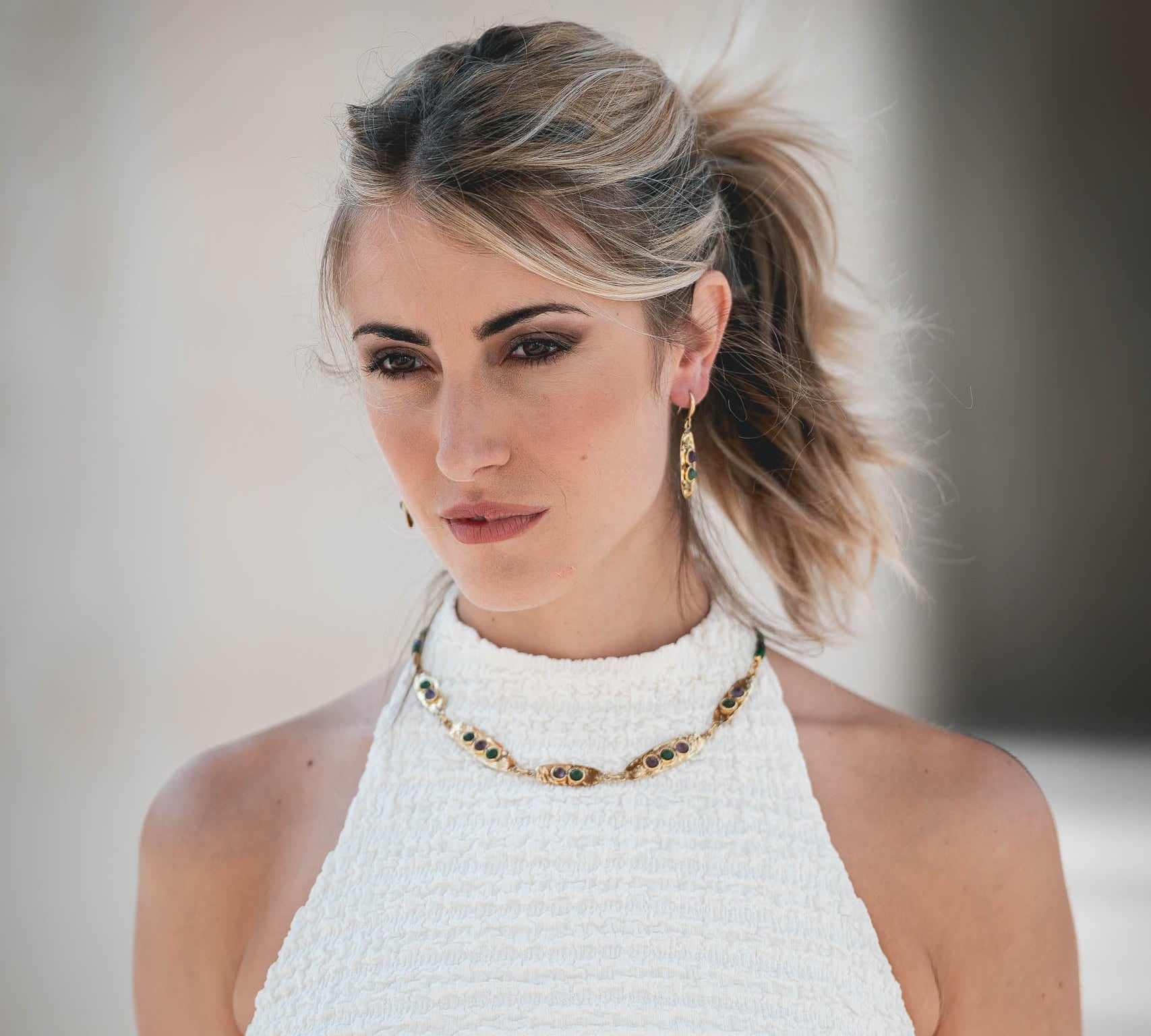 Girocollo ovalini smeraldo e ametista - KLK