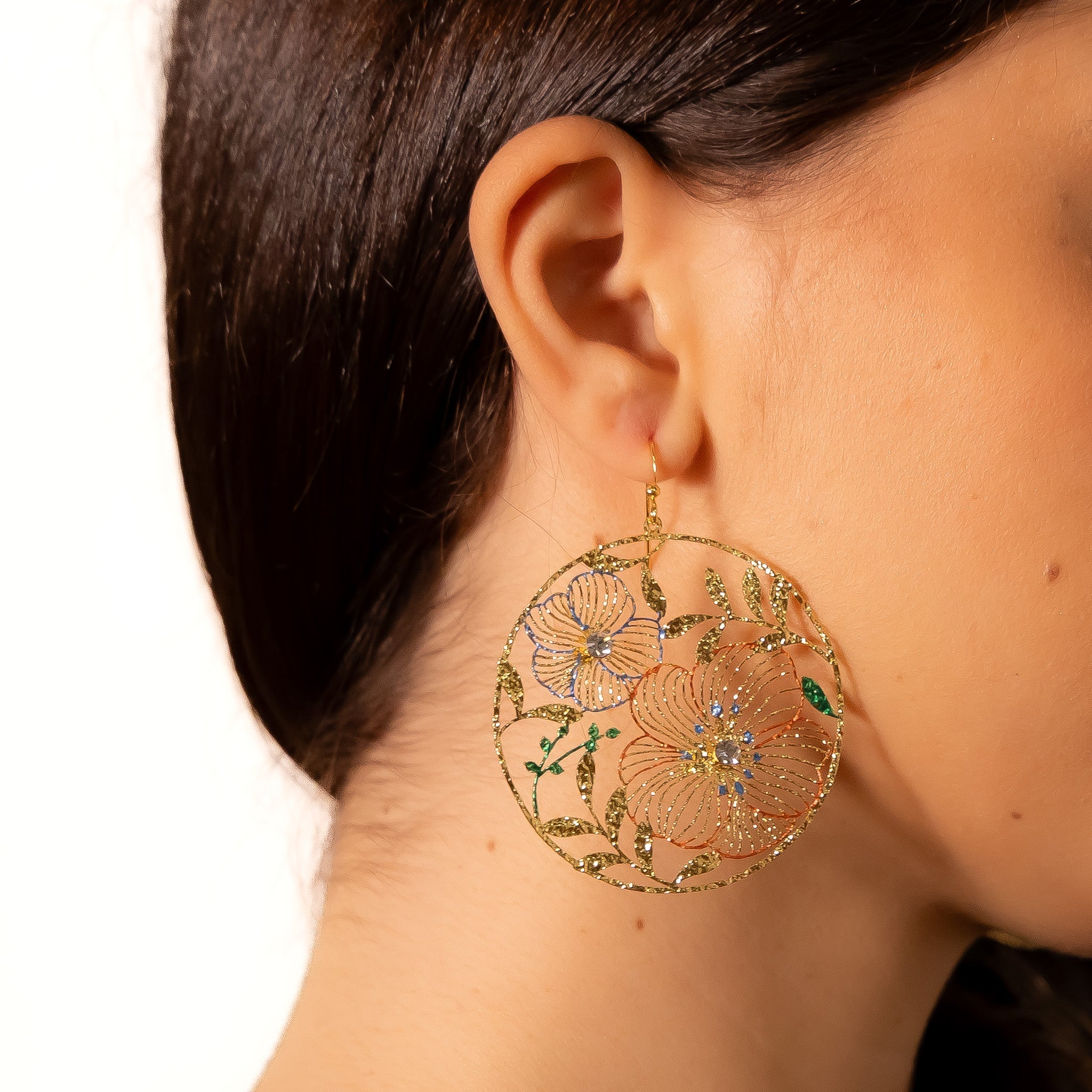 Orecchini fiori smaltati strass - KLK