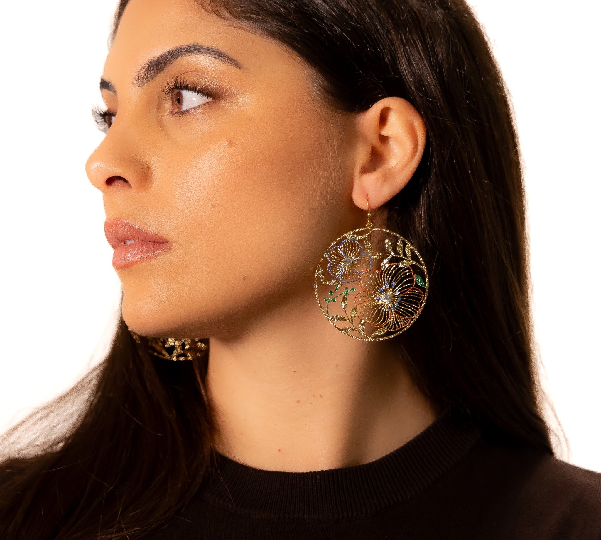 Orecchini fiori smaltati strass - KLK