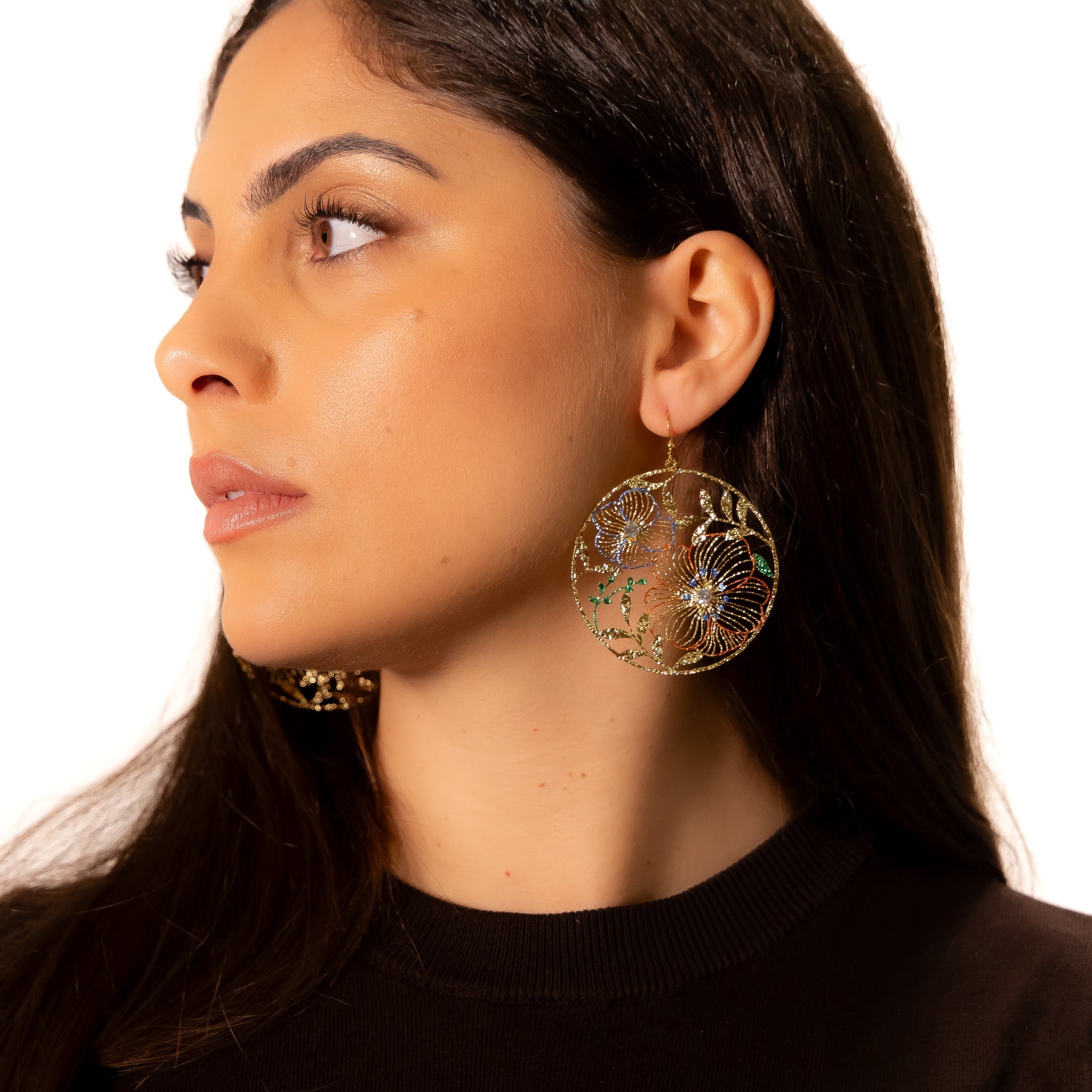 Orecchini fiori smaltati strass - KLK
